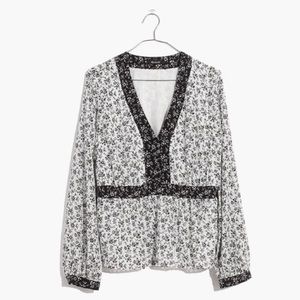 Madewell NWT NEW Clipdot Branch Floral V-Neck Peplum Top XL